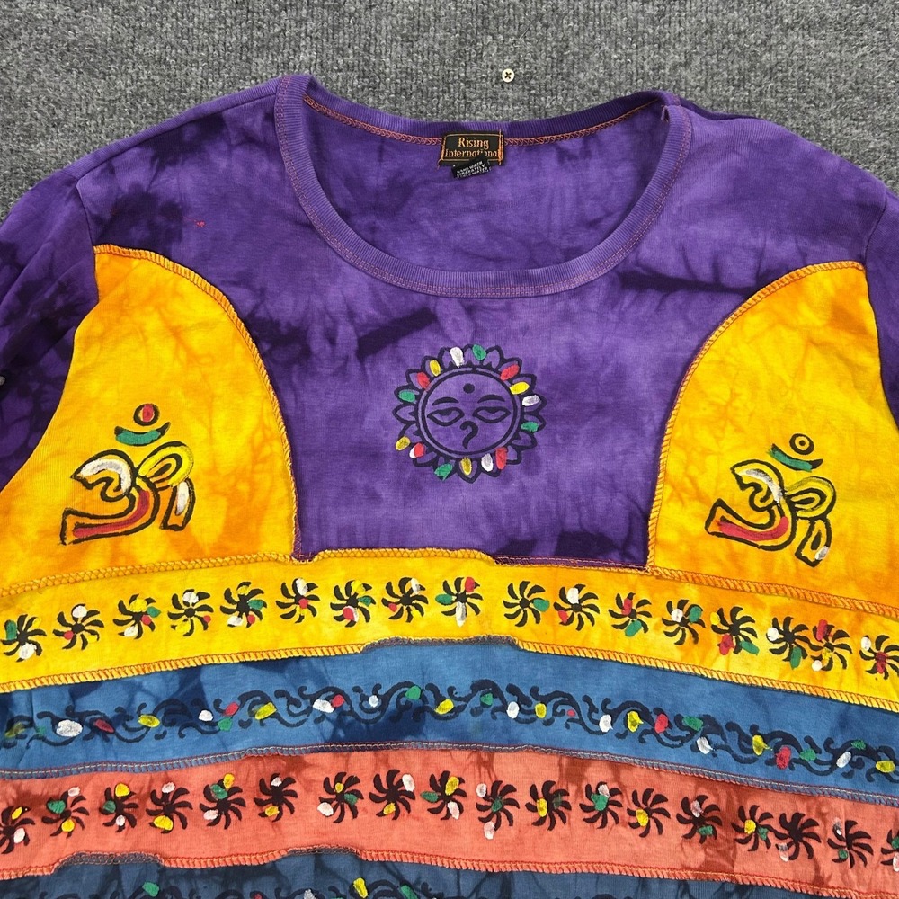 Rising International Top Womens 4XL Viscose Multicolor Patchwork Tie Dye Boho Om